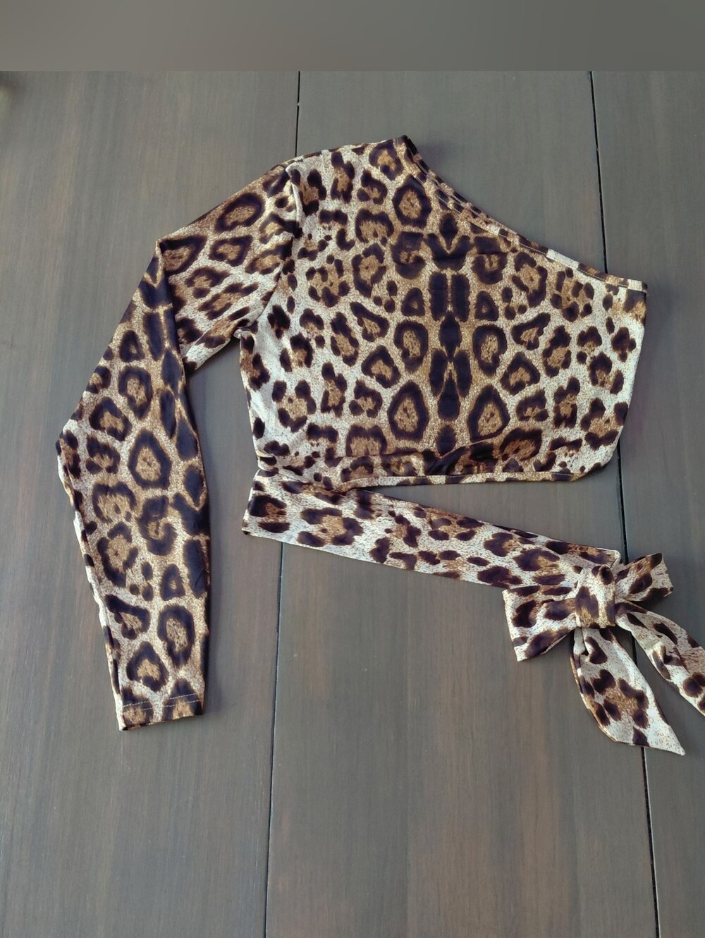 Animal Print Cheetah Crop Wrap Around Tie One Shoulder Short Size Medium